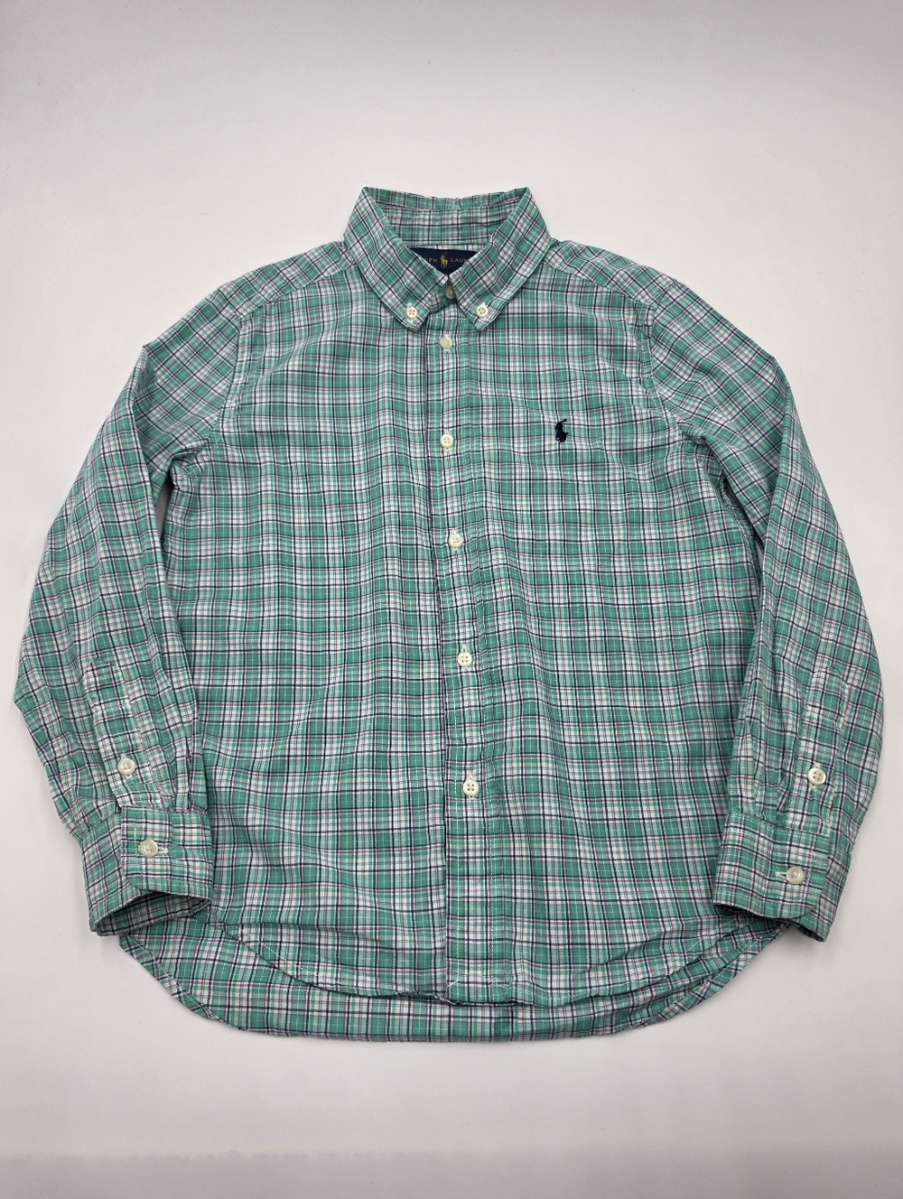 Ralph Lauren boys' green plaid button down shirt size 7 - Picture 1 of 3